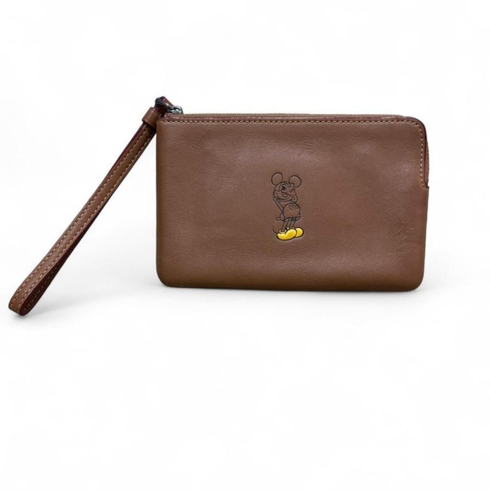 Limited edition Brown leather Coach X Disney Mickey Mouse yellow shoes wristlet